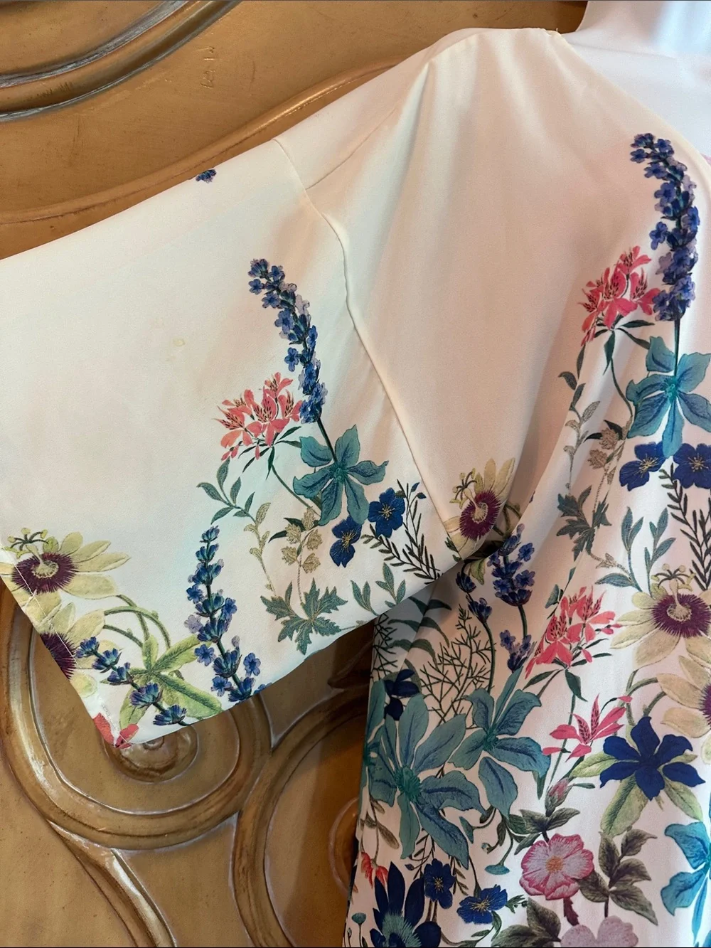 Floral Embroidered Kimono Cardigan — Cream with Multicolor Flowers